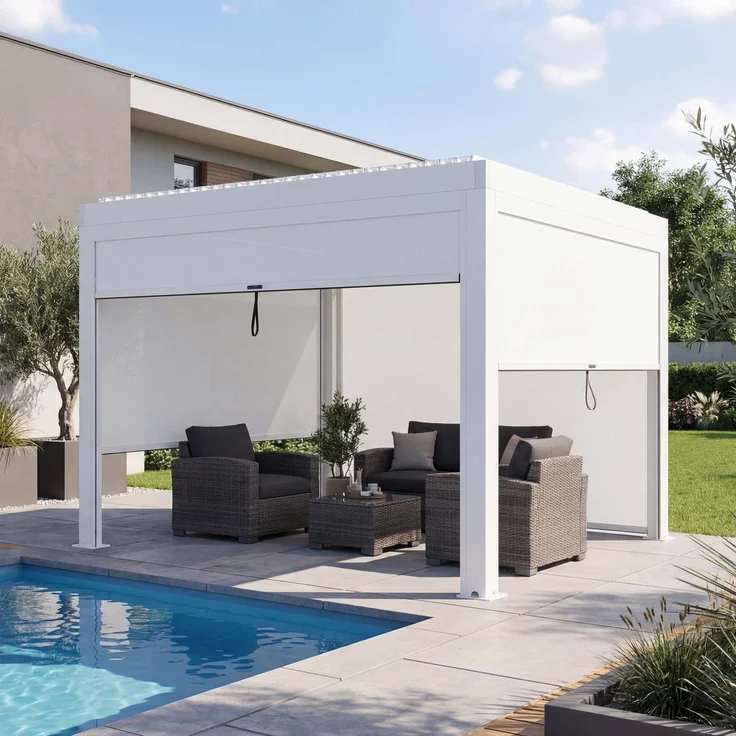 Mendler 'HWC-L46' Pergola, Regenrinne sturmfest, Aluminium weiß, 3x3m – Bild 1