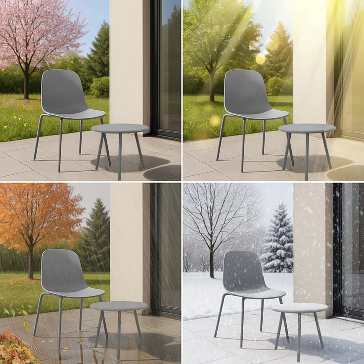 CLP 4er Sitzgruppe Berdin Set 1 Tisch 4 Stapelstühle wetterfest UV-beständig,dunkelgrau – Bild 5