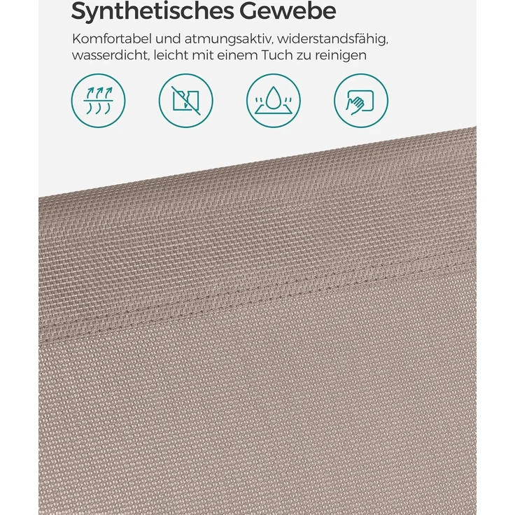 Songmics Sonnenliege, Klappliege, 193 x 53 x 29 cm, Tragkraft 150 kg, mit Sonnenblende und neigbarer Rückenlehne, für Garten, Pool, Terrasse, Taupe GCB192K01 – Bild 8