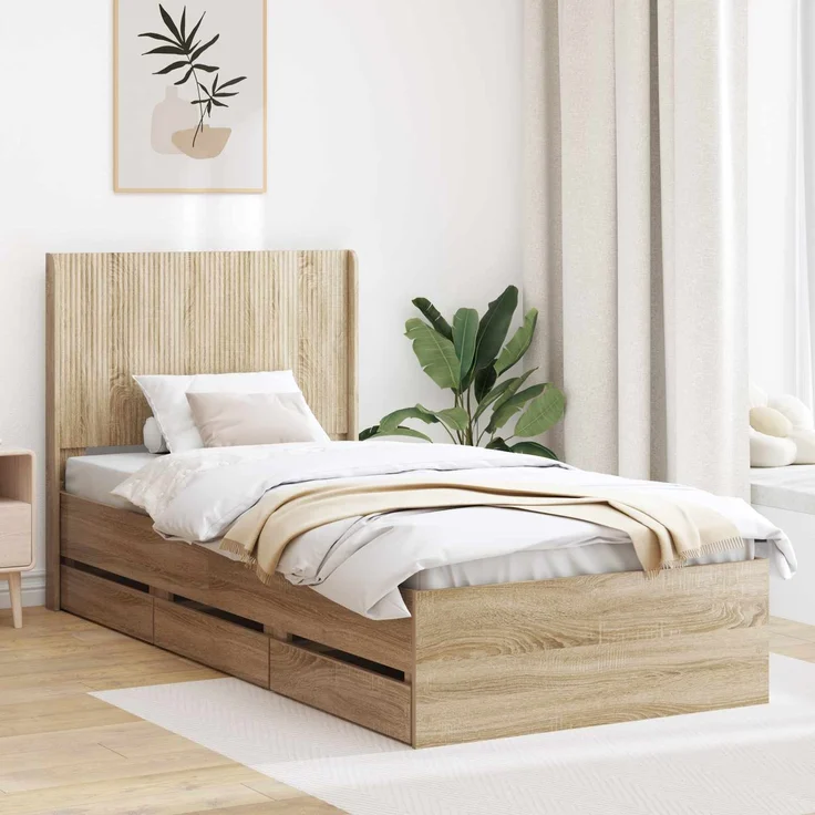 vidaXL Bettgestell mit Stauraum und Kopfteil Sonoma-Eiche 75 x 190 cm 3413991 – Bild 1