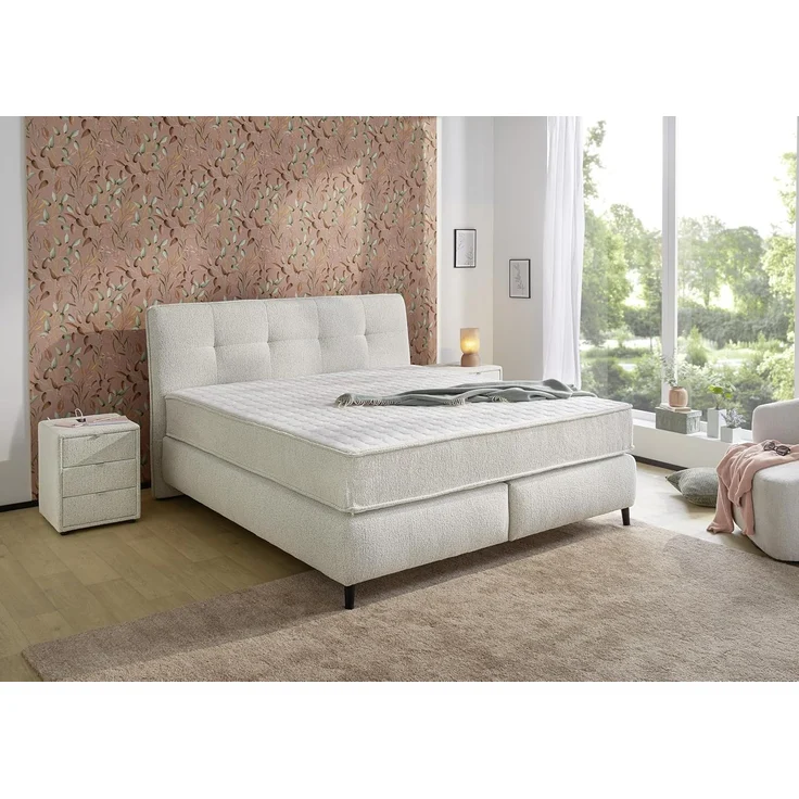 Boxspringbett 180x200 Federkern-Wendematratzen H3/H4 Bonell Flachgew. Beige Grau – Bild 2