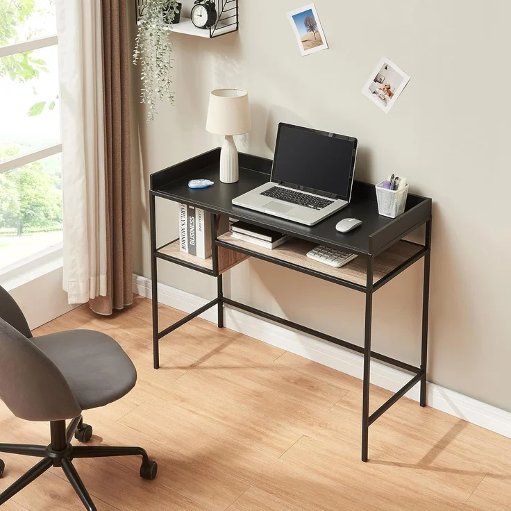 Schreibtisch Belana 100x43x82 cm Schwarz/Eicheoptik [en. casa] – Bild 3