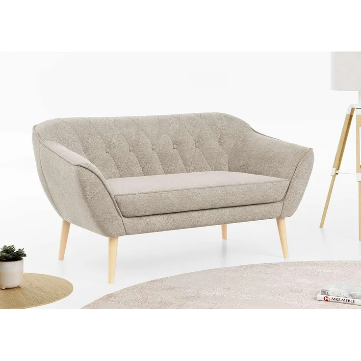 Sofa, Skandinavischer Stil, Holzbeine - PIRS - 2 Sitzer - Beige - Stoff
