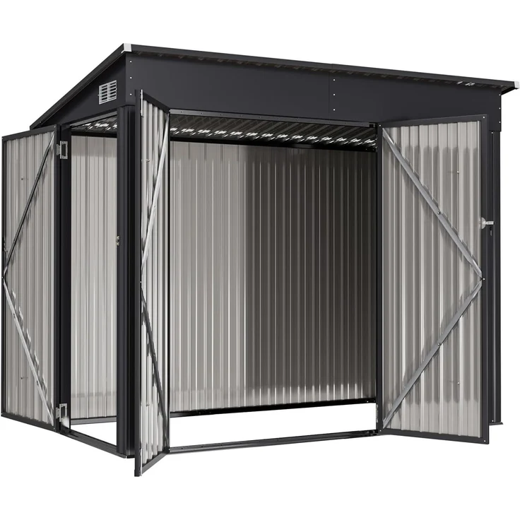 Aoxun Gartenhaus Metall 232x131x183cm mit 3 Türen & Pultdach, wetterfestes Fahrradgarage für bis 4 Fahrräder, Stabiler Geräteschuppen aus verzinktem Stahl für Garten Terrasse Hof, Schwarz – Bild 8