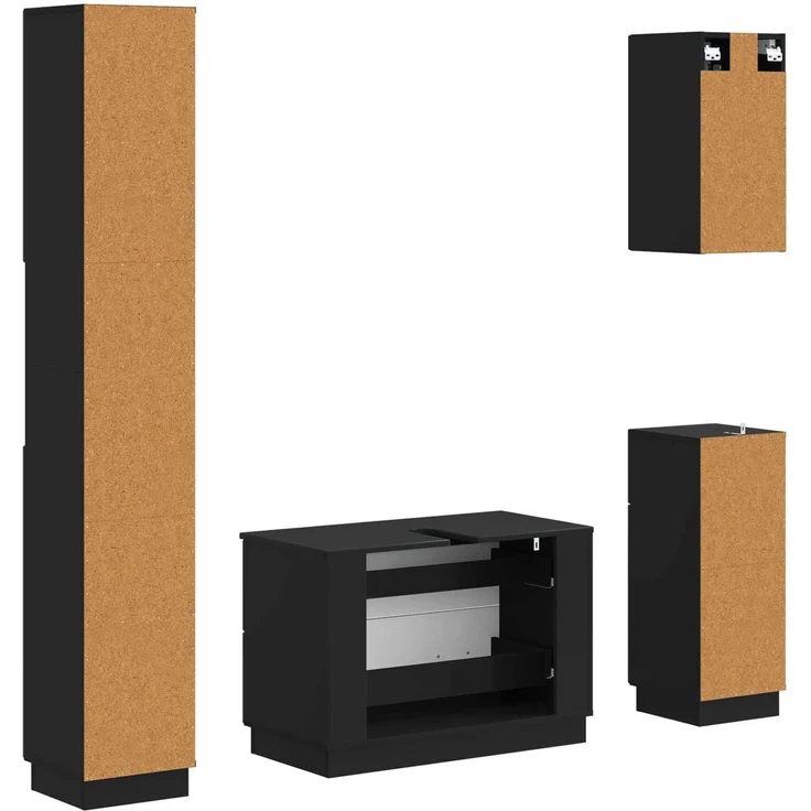 vidaXL 4-teiliges Badezimmer-Schrank-Set HOORN Schwarz Holzwerkstoff 3417955 – Bild 7