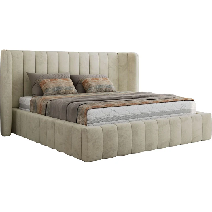 Polsterbett GOLETTA CLASSIC 200 x 200 cm mit gepolstertem Kopfteil, stabilem Bettrahmen, Lattenrost und Bettkasten mit Gasdruckfedern, Doppelbett, zeitloses Design - Beige Velvet – Bild 5