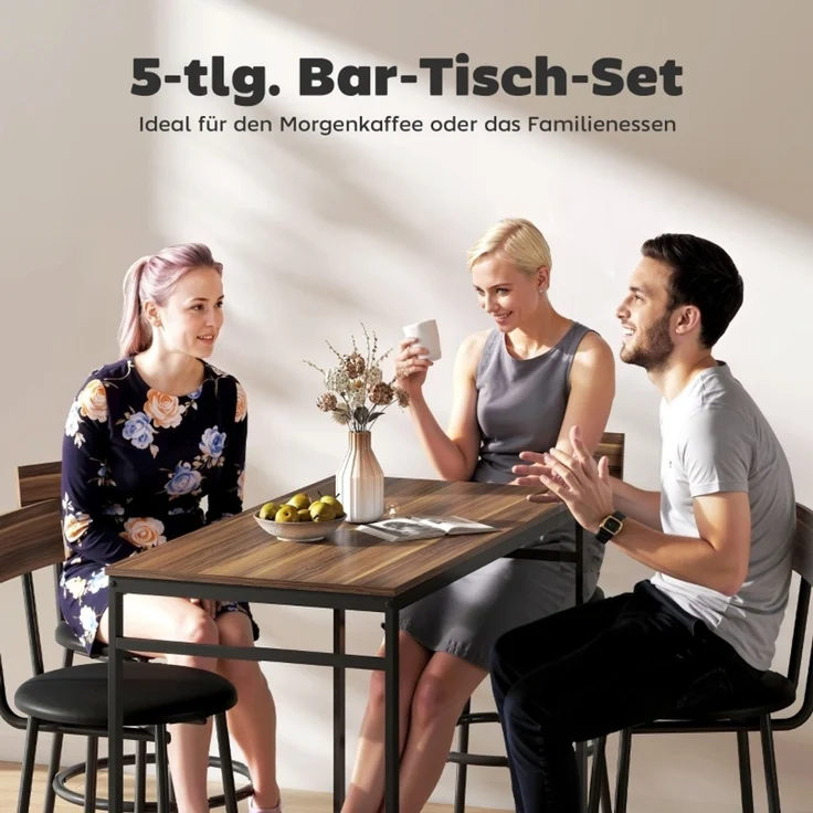 Bartisch-Set 110x55x90 cm in Braun mit 4 gepolsterten Kunstleder-Barhockern – Bild 7