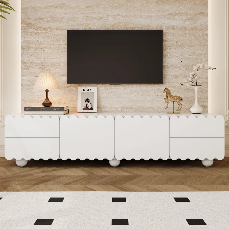 TV-Schrank aus MDF/Spanplatte mit Stauraum, 175x38x37 cm, Weiß – Bild 1