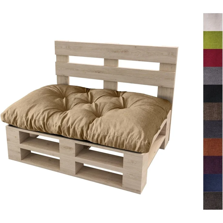 sunnypillow Sitzkissen Palettenkissen gesteppt Sitzkissen 120 x 60 x 12 cm, Sandfarben – Bild 1