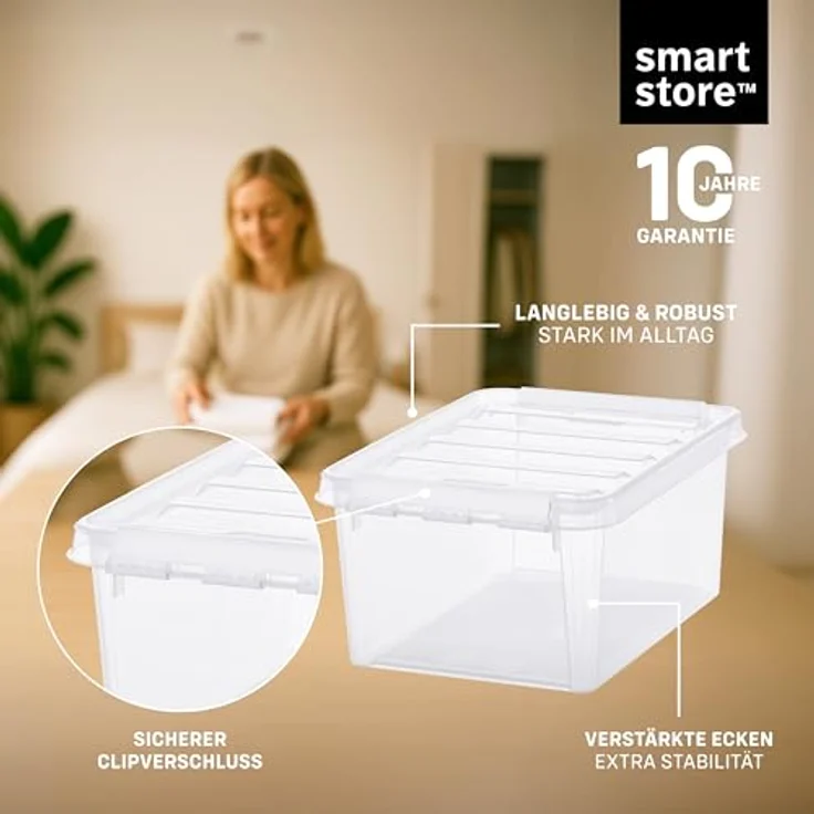 SmartStore - 4x Aufbewahrungsbox mit Deckel Classic 8L (34 x 25 x 16 cm) | Stapelbare Box mit Deckel | Lebensmittelechte Kunststoffbox | Plastikbox mit Deckel & verstärkten Ecken | 10 Jahre Garantie – Bild 3