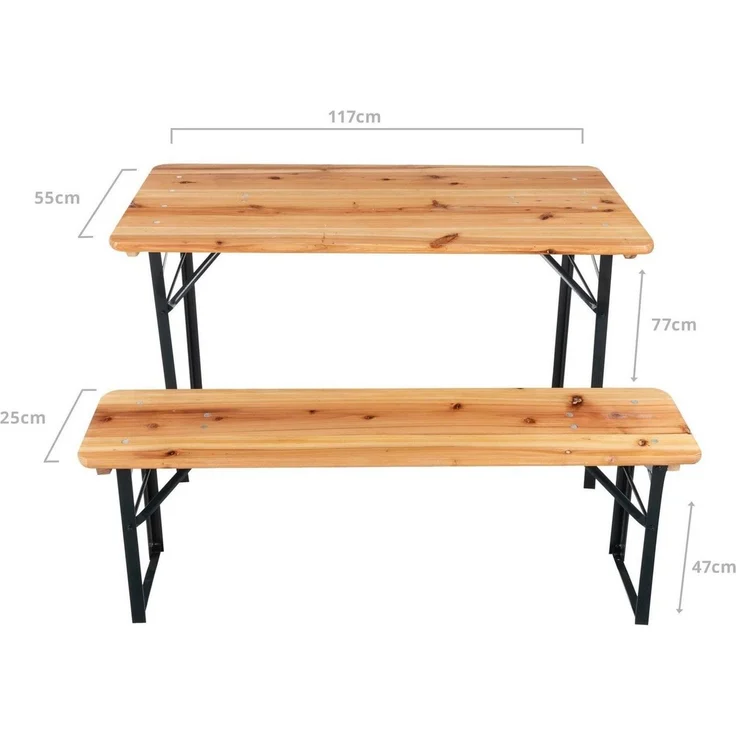 Stagecaptain BB-117 NT Hirschgarten Bierzeltgarnitur für Balkon - kurze Version 117 cm Länge - Klappbare Festzeltgarnitur 1x Tisch 2x Bank - Sitzgarnitur aus Holz - Für Innen- und Außenbereich - Natur – Bild 2