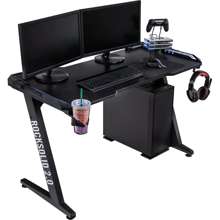 Elite Gaming-Tisch ROCKSOLID 2. 0 Gamer Schreibtisch LED PC Desk Gamingtisch RGB (2. 0)