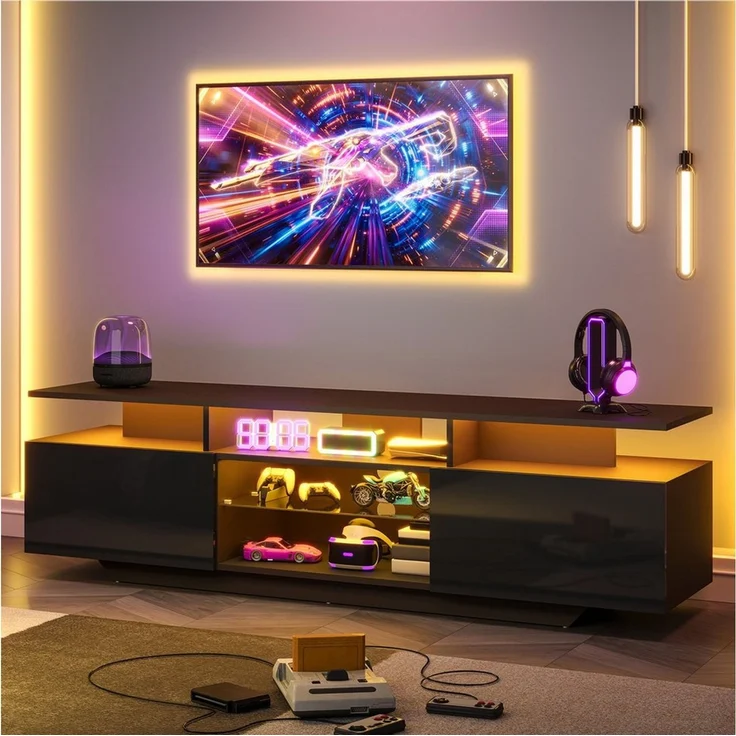 Fine Life Pro TV-Schrank Lowboard / TV‑Schrank / TV‑Lowboard mit LED‑Lichtleiste 160×40×45 cm, für Fernseher bis 70 Zoll – Bild 3