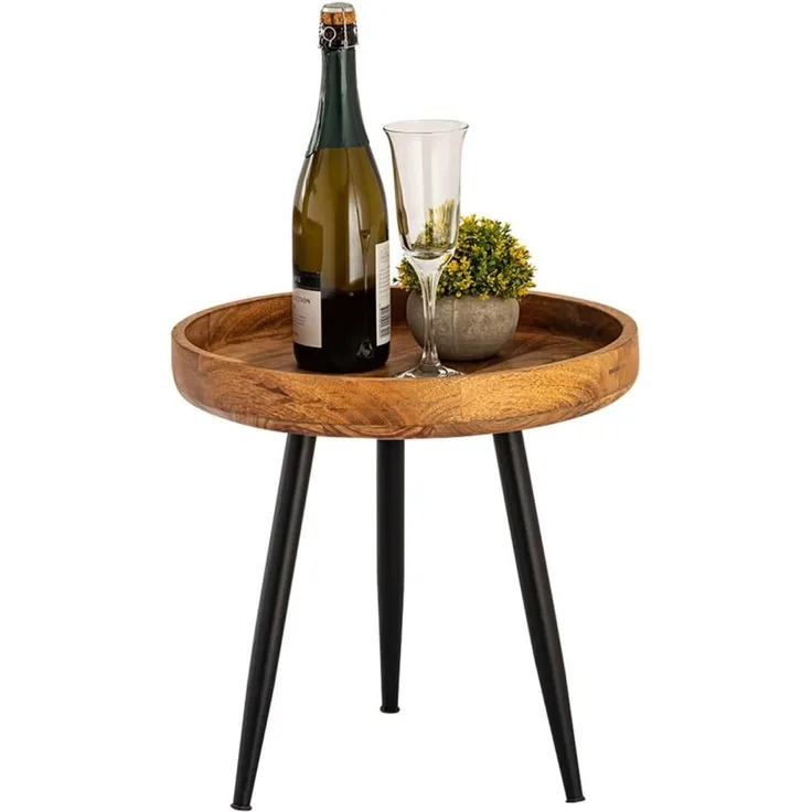 Amagohome Couchtisch Beistelltisch Holz rund Couchtisch Wohnzimmer Tisch Metalbeine Holzpla