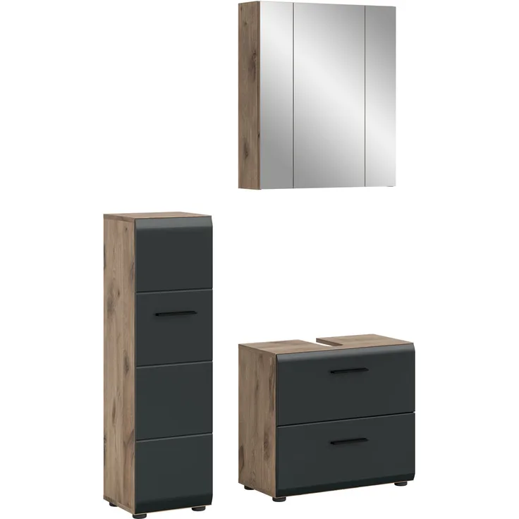 Badkombination (B/H/T: 105x185x30 cm) in schwarz matt und Nox Oak Nachbildung