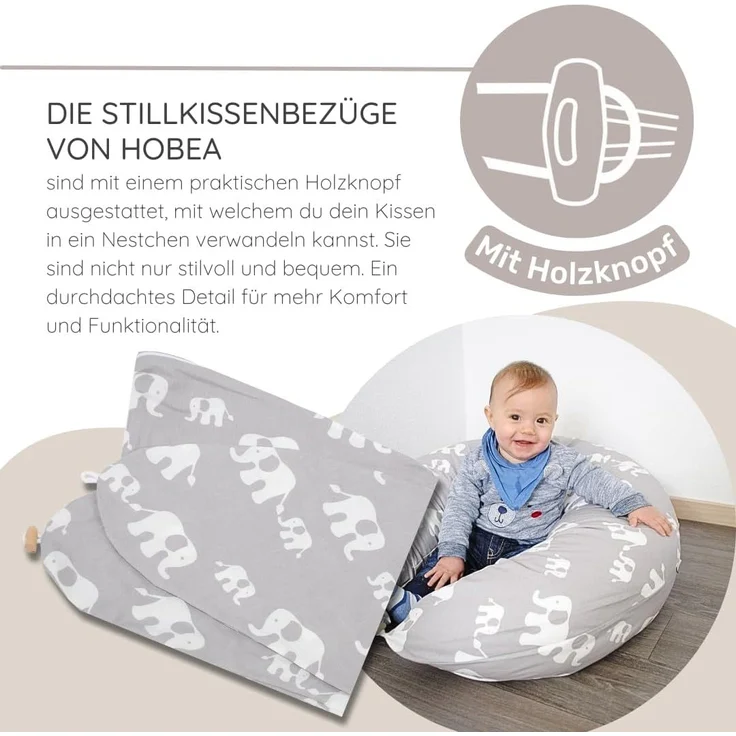 HOBEA-Germany Stillkissenbezug für Stillkissen 190cm Designs (Musselin Taupe) – Bild 4