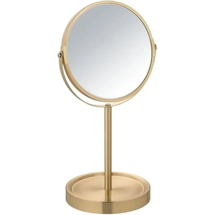 WENKO ALATA Kosmetikspiegel Ø 17 cm, Gold, mit 3-fach Vergrößerung, stehend