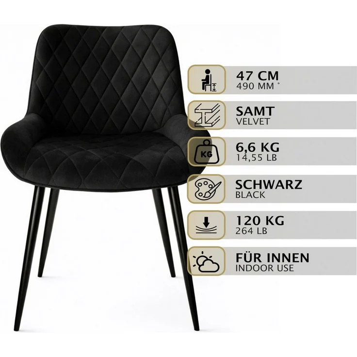 HAGO Esszimmerstuhl 2er Set Esszimmerstuhl Polsterstuhl Küchenstuhl Sessel Stuhl Armlehne – Bild 2