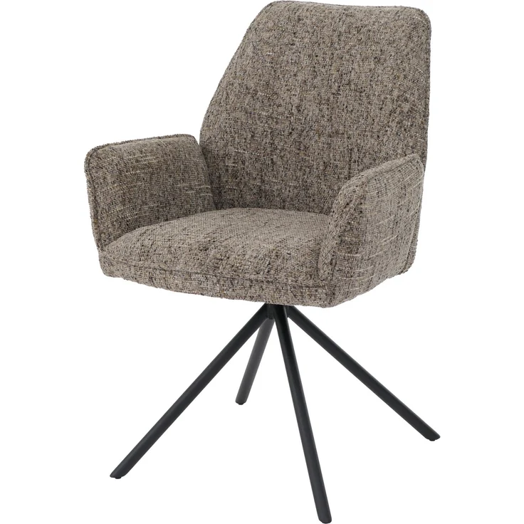 Esszimmerstuhl HWC-G67, Küchenstuhl, drehbar Auto-Position Metall Chenille (410g/m²) ~ Gestell schwarz, braun – Bild 1
