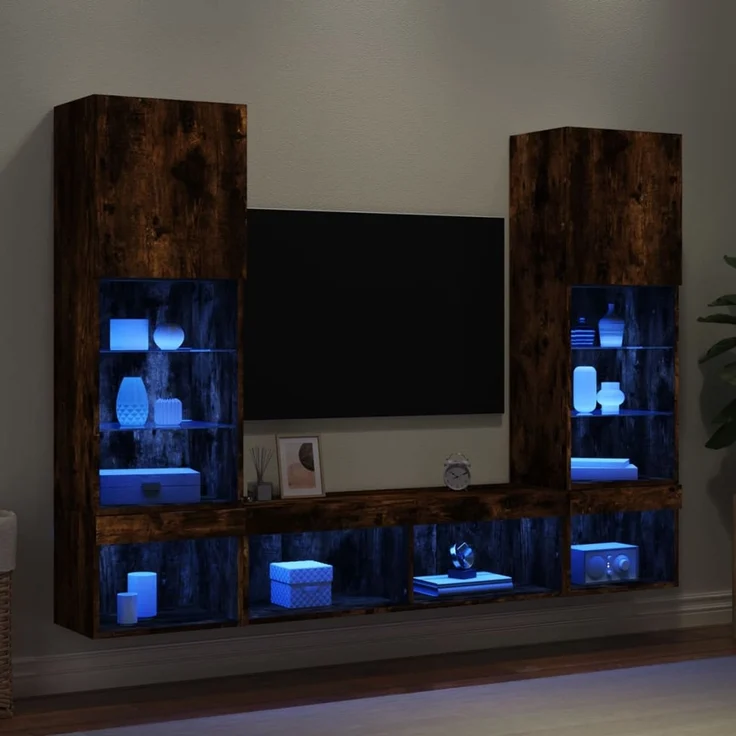 vidaXL 5-tlg. Wohnwand mit LED-Beleuchtung Räuchereiche Holzwerkstoff 3216694 – Bild 1