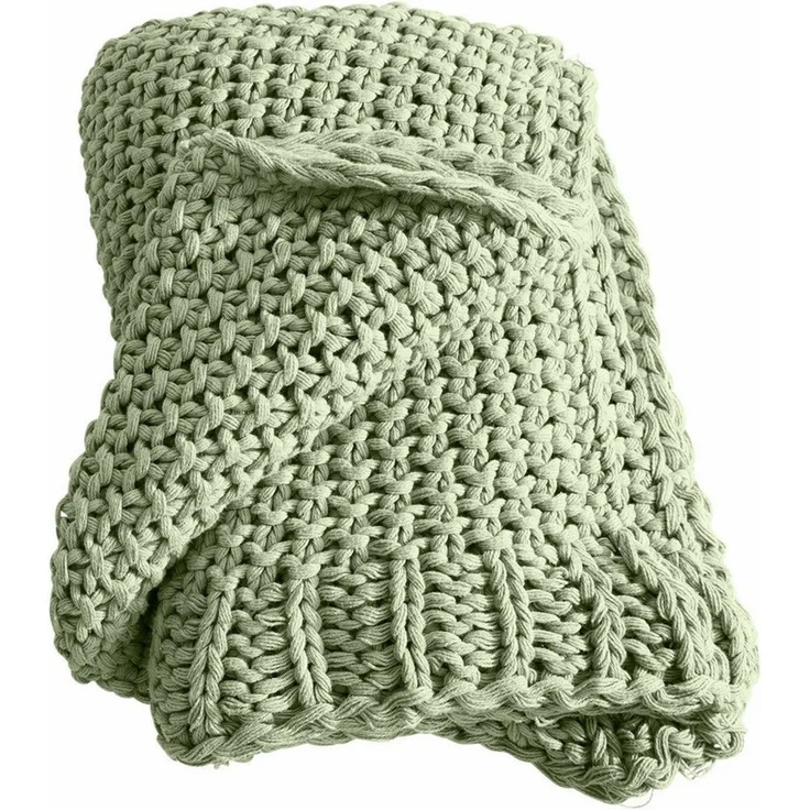 Mirabeau Tagesdecke Plaid Plixoren hellgrün, Strickmuster, Angenehm weich, Dekorativer Grobstrick, Reine Baumwolle – Bild 1