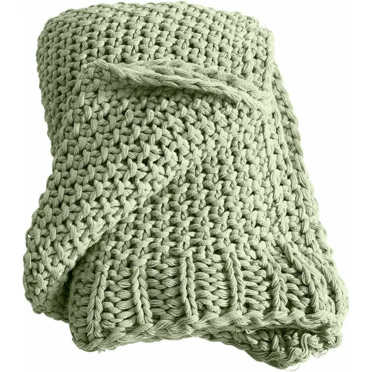 Mirabeau Tagesdecke Plaid Plixoren hellgrün, Strickmuster, Angenehm weich, Dekorativer Grobstrick, Reine Baumwolle