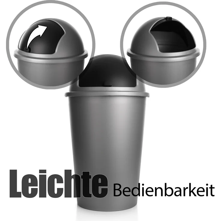 BigDean Abfalleimer grau 50 L mit schwarzem Schiebedeckel Ø 25cm x H 68cm – Mülleimer groß aus Kunststoff für die Küche oder das Büro – Müllbehälter geruchsdicht mit rundem Deckel – Made in Europe – Bild 4