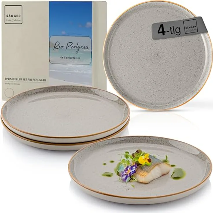Sänger Rio Perlgrau Speiseteller Set, 4 Teller aus kratzfester Keramik, Ø 27 cm, mikrowellen- und spülmaschinenfest