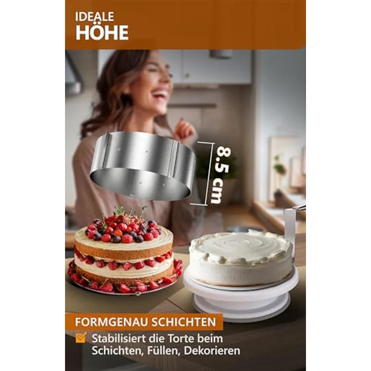 4smile Tortenring verstellbar hoch 8,5 cm - Edelstahl Backring Ø 16-30 cm, stabile Tortenform - Kuchenring rund verstellbar, Backrahmen rund zum Backen und Dekorieren – Bild 4