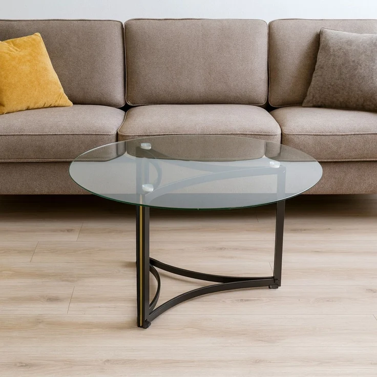 Eleganter Couchtisch mit runder Glasplatte & Metallgestell – Modernes Design mit goldfarbenen Akzenten – Bild 5
