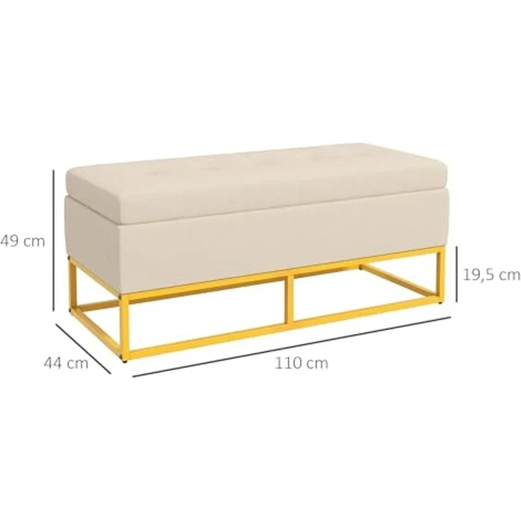 HOMCOM Sitzbank Truhenbank mit Stauraum und Stahlbeine (Aufbewahrungsbank, 1-St, Lagerbank), Beige, 110 x 44 x 49 cm – Bild 3