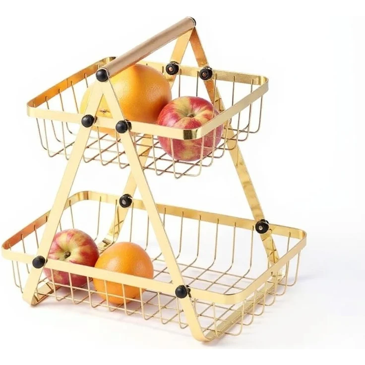 2-stöckige Etagere mit Griff, Obstkorb in Gold - Tragbar & Platzsparend – Bild 3