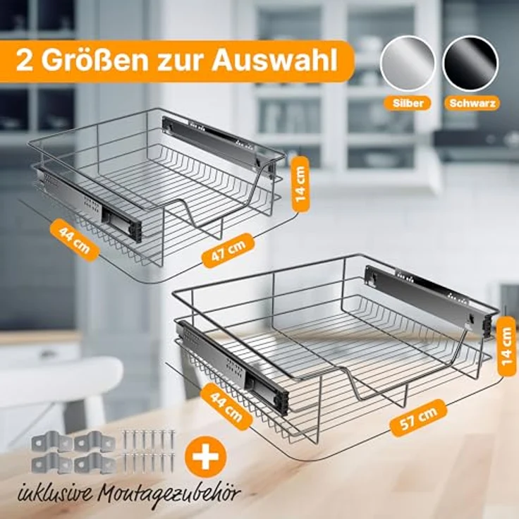 KESSER® Teleskopschublade 30-60cm Schrankbreite verchromt aus Edelstahl Schubladeneinsatz für Küchenschrank Korbauszug Schrankauszug 1x 50cm - Anthrazit – Bild 8