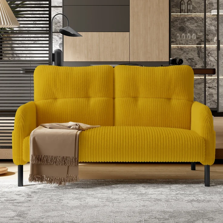 LVHOM 2-Sitzer Sofa mit Metallsockel, Doppelsofa Cordstoff mit Seitentaschen, Polstersofa Stoffsofa Sitzmöbel Loungesofa, 120x79x75cm – Bild 8