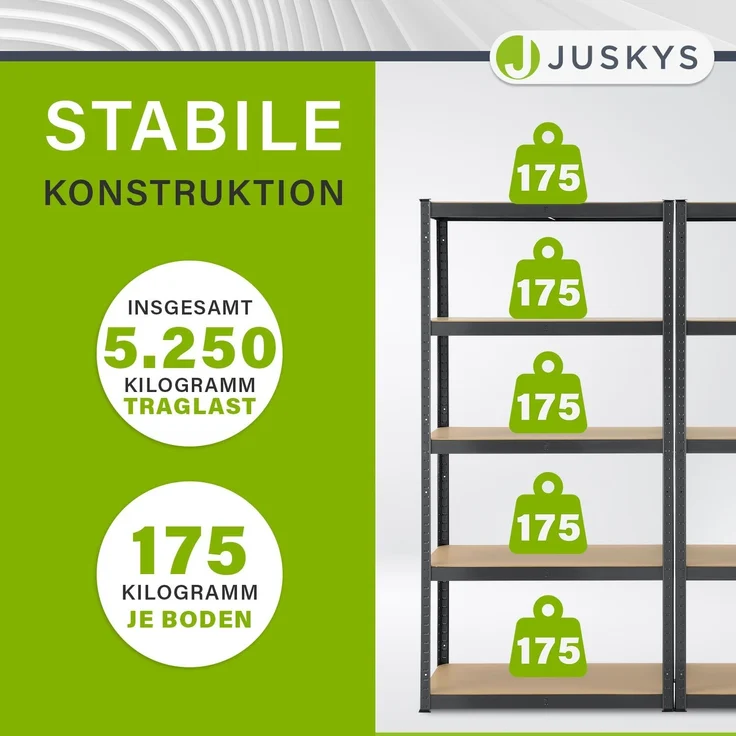 Juskys Lagerregal Basic 6er Set 180x90x40 cm – 6 Schwerlastregale mit 30 Böden – max. 5250 kg - Metall verzinkt - Regale Kellerregal Metallregal – Bild 6