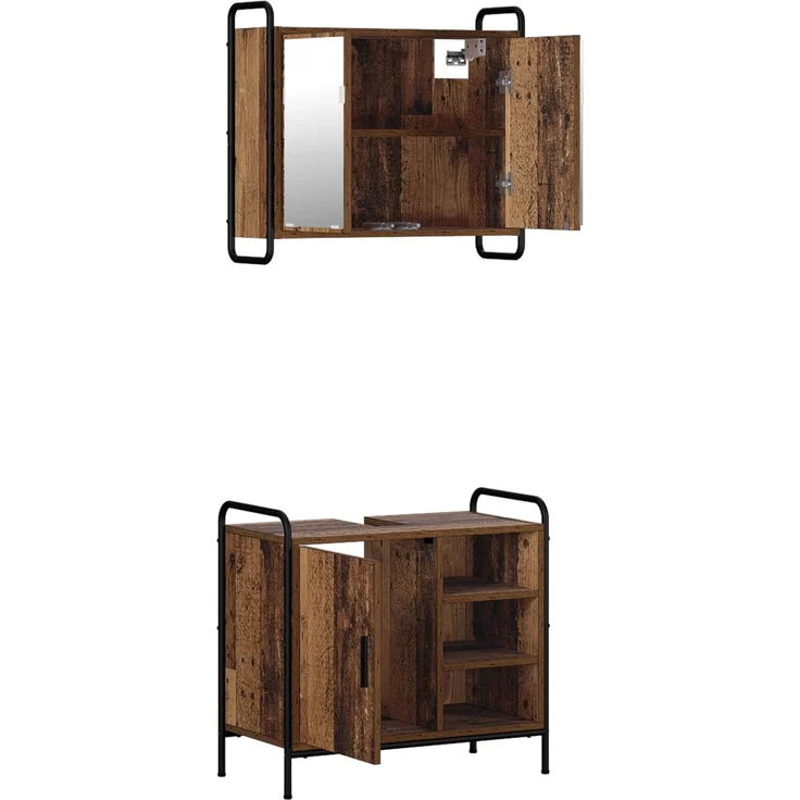 vidaXL Badezimmerschrank-Set 2 stk. Altholz 65,5 x 34 x 61 cm 3444487 – Bild 5