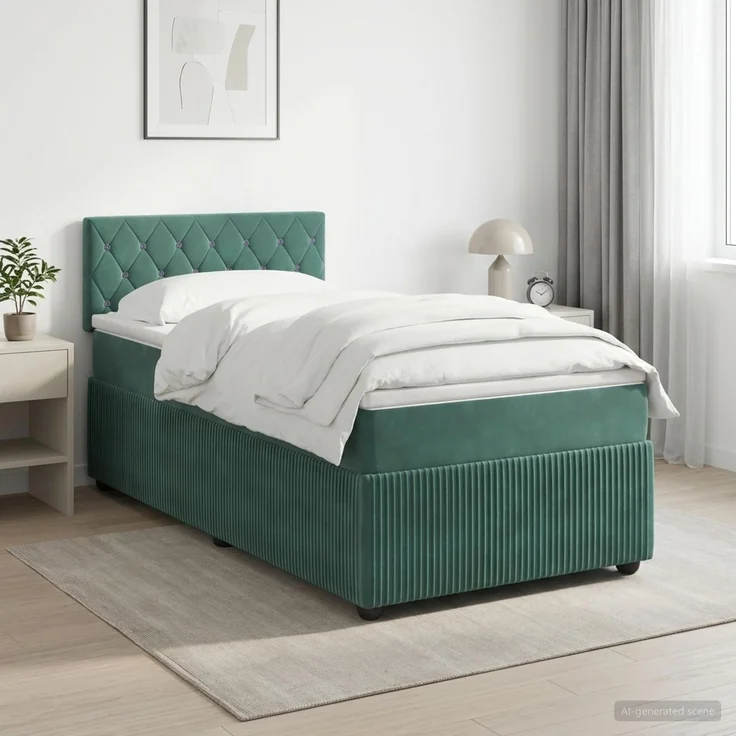vidaXL Boxspringbett mit Matratze Dunkelgrün 90 x 190 cm Samt 3451580 – Bild 1