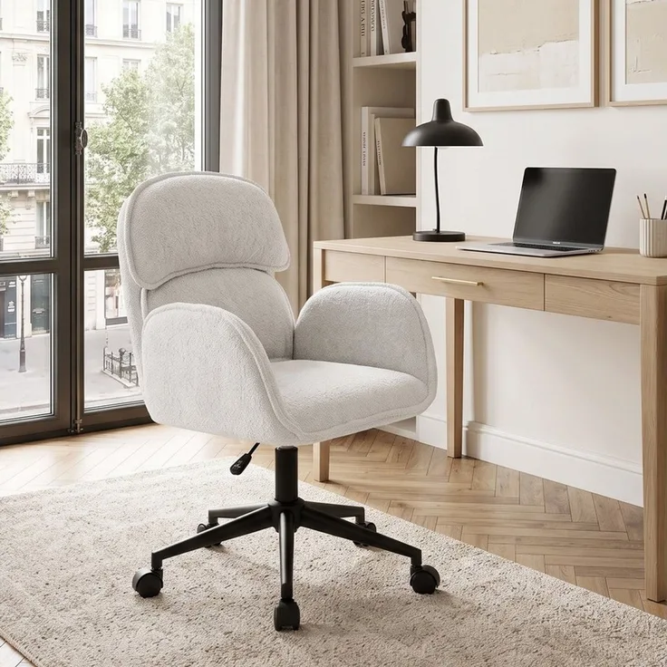 Duhome Bürostuhl (9-283), 360° Bürostuhl aus Teddysamt mit Doppelrückenlehne