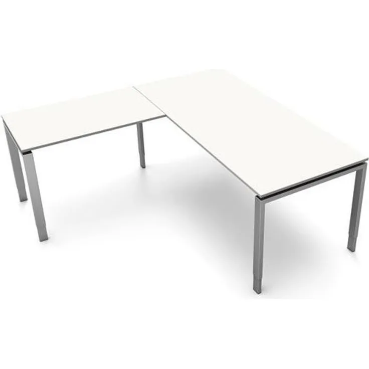 Kerkmann Schreibtisch 4149 Form 5 180x80x68-82 cm Vierfuß-Gestell höhenverstellbar mit Anbautisch Weiß