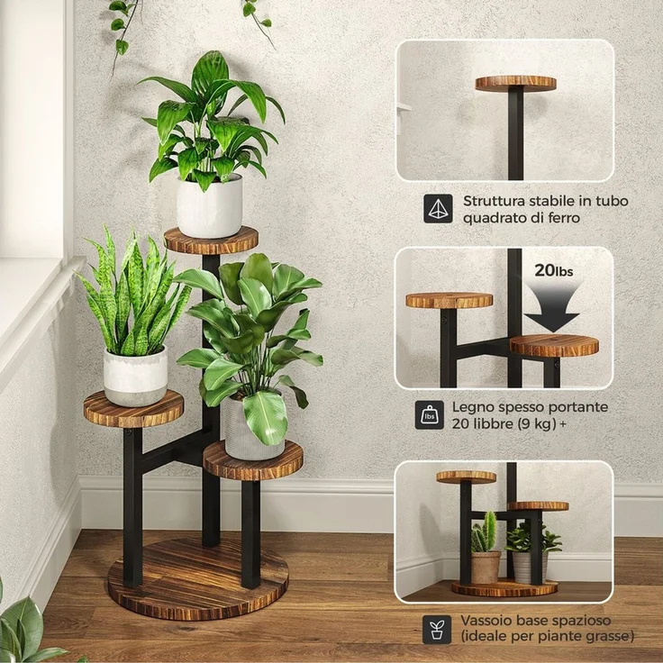 Bamworld Blumenständer Holz-Pflanzenständer, Indoor-Blumenregal, Kleiner Metall-Blumenständer (1 St), für Terrasse, Balkon, Wohnzimmer, Schlafzimmer (5 Etagen) – Bild 3