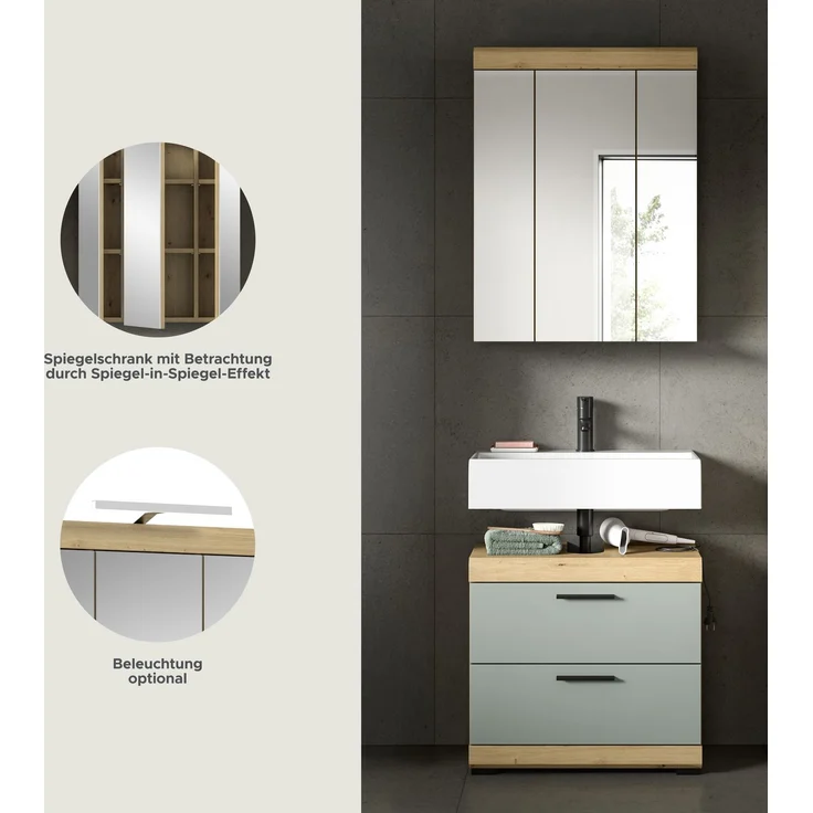 Xonox Scout Badkombination (B/H/T: 60x191x34 cm) in Salbei und Artisan Eiche Nachbildung – Bild 10