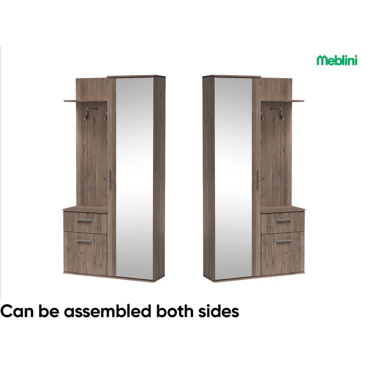 MEBLINI Garderobenschrank LUXOR 97cm - Trüffeleiche - mit Spiegel - 97x30x195cm R/L - Garderobe Schrank - Flurgarderobe schmal - Garderobe Flur Möbel Set - Flurschrank hoch – Bild 2