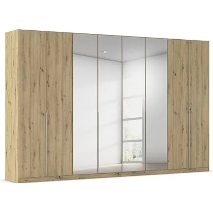 Rauch Möbel Alabama, Kleiderschrank für Schlafzimmer, Kinderzimmer, Wohnzimmer, Garderobe, Flur, 8-türig, Spiegel, mit Zubehör Basic, Farbe Eiche Artisan, Holz, Breite 360 cm – Bild 1