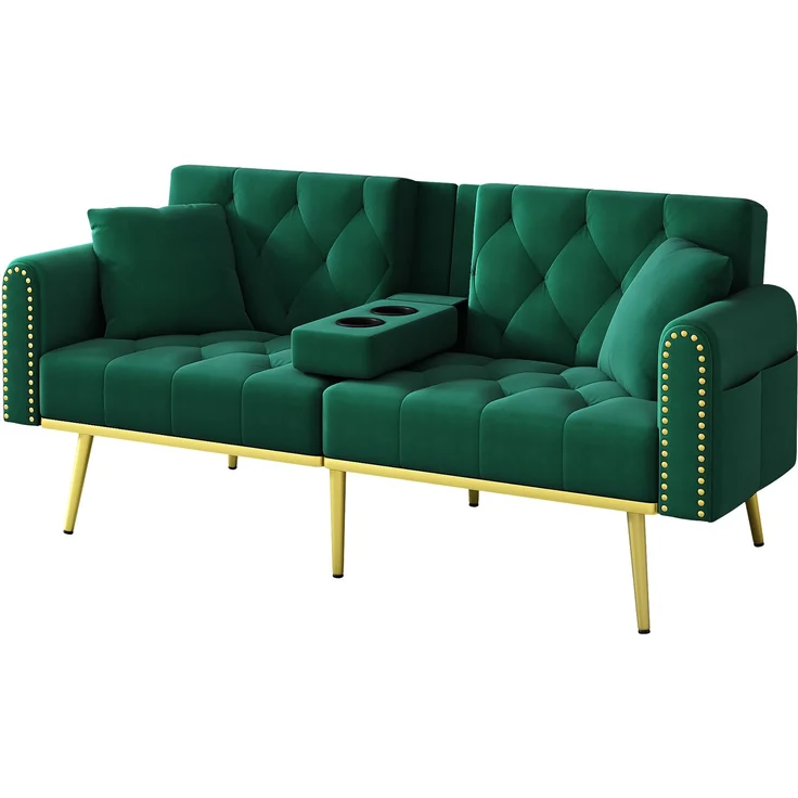 ZUBALIYA Schlafsofa 80x73.5 cm, mit LED - Beleuchtung, mit Stauraum, mit Samtbezug, mit breiten Armlehnen, Grün – Bild 10