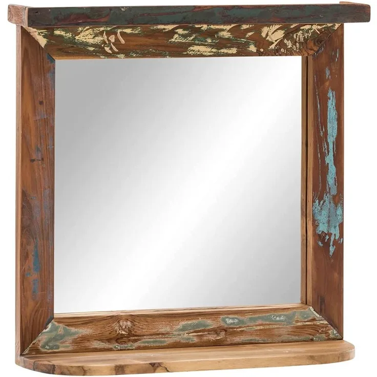 Spiegel 57x62 cm massivum Sumana Wandspiegel rechteckig Holzspiegel mit Ablage Altholz braun Badmöbel Flur Gäste-WC Landhausstil
