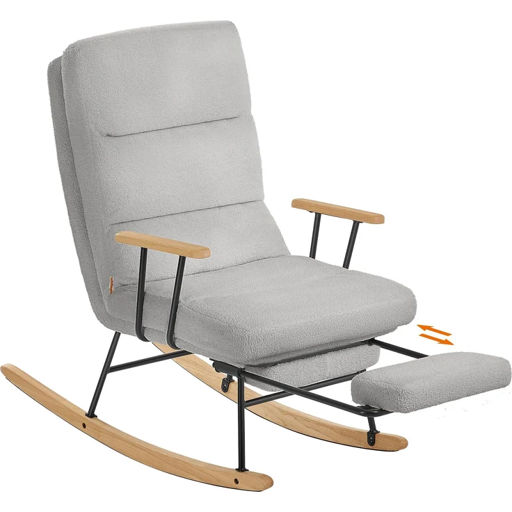 SONGMICS HOME Schaukelstuhl, Füße aus Kautschukholz, Schaukelsessel, Fleece Oberfläche, 4-Fach verstellbare Rückenlehne, bis 160 kg belastbar, für Schlafzimmer, Wohnzimmer, Taubengrau LYY016GD01 – Bild 1
