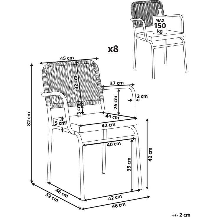 Set mit 8 Stühlen und Sitzkissen TACENO Metall Weiß – Bild 2