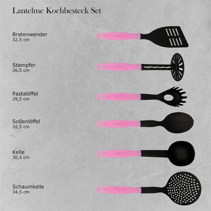 Lantelme Kochbesteck-Set Küchenhelfer Kochbesteck Farbauswahl rosa – Bild 2