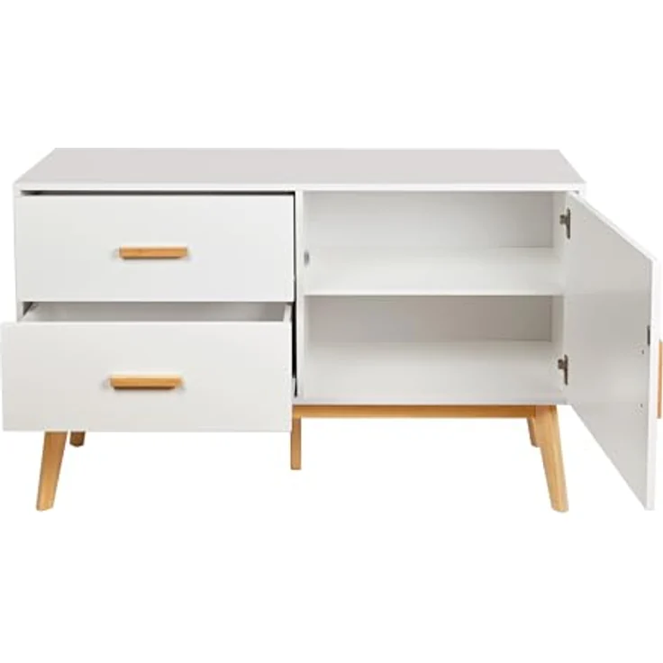hjh LIVING Sideboard mit 2 Schubladen und 1 Tür TAROLO Kommode 120 x 40 x 72 cm Schrank im skandinavischen Stil Weiß, Fußgestell in Eiche – Bild 5