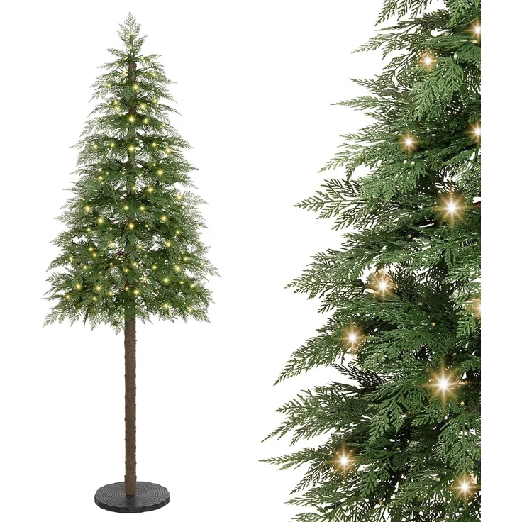 Yorbay Künstlicher Weihnachtsbaum 180cm Weihnachten Baum Deko mit LED Beleuchtung, Schmal PE Christbaum, Tanne, Naturgetreuer PE Weihnachtsbaum mit Scheibenbasis für Heim Geschäft – Bild 1